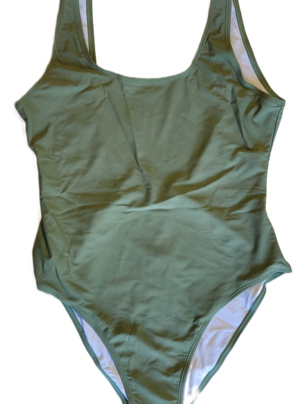 Women's High Cut Low Back Olive Green One Piece Swimsuit